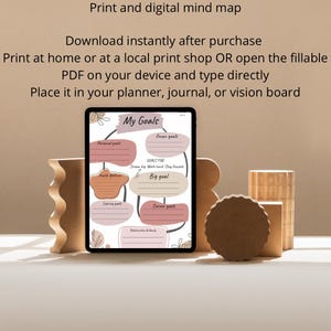 Carte mentale imprimable et à remplir pour vos objectifs personnels | Planificateur d'objectifs PDF | Modèle de tableau de visualisation | Téléchargement numérique motivant