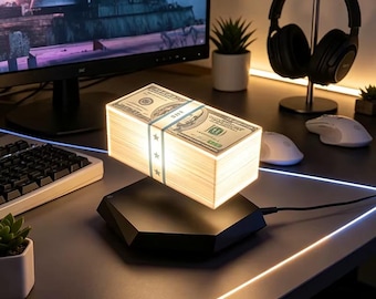 Magnetic Levitation Money Lamp, Floating Cash Stack LED Desk Decor, Gamer Room Light
