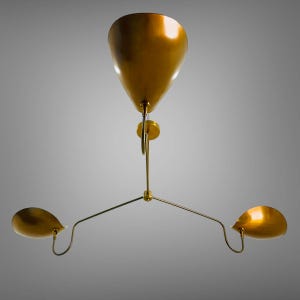 1950’s Italian Style 3 Light Curved Shade Raw Brass Sputnik Chandelier Mid Century modern chandelier Light Fixture .