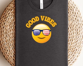 American Flag Smily, 4th of July Shirt, Good Vibes Shirt, Independence shirt, Patriotic Shirt, USA shirt, Summer Vibes, Sunglasses Smily