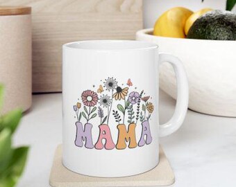 Mama Mug, New Mom Gift, Mother's Gift, Mommy Coffee Mugs, Mother Day, Flower Mom, Ceramic Cub, Coffee Mug,