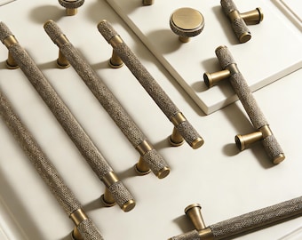 Antique Brass Knurled Cabinet Pull Handle/Solid Brass Wardrobe handles/Vintage Drawer knobs