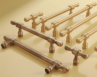 Antique Brass Cabinet Handle, Gold Wardrobe Pull, Modern Furniture Knob