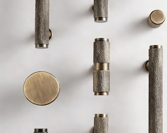 Antique Brass Knurled Cabinet Door Pull Handles/Vintage Solid Brass Drawer pulls and knobs