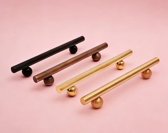 Solid Brass Cabinet Pull, Antique Gold Finish, Spherical Base