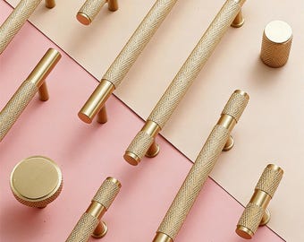 Antique Brass Knurled Cabinet Door Pull Handles/Vintage Solid Brass Drawer pulls and knobs