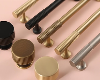 Goudgestreepte messing kastgreep, antiek bronzen ronde knop