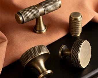 Antique Brass Knurled Cabinet Pull Handle/Solid Brass Wardrobe handles/Vintage Drawer knobs