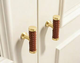Braided Leather Cabinet Pull, Antique Gold Zinc Alloy