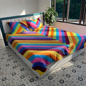 Colorfull Tone Quilted Patchwork Blanket – Unique Design, Perfect Gift for Family, Ideal for Mom and Dad, Great Christmas Gift Décor