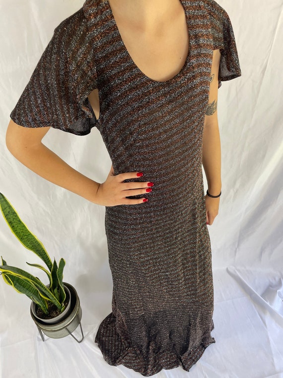 Vintage 70s does 30s lurex bronze and silver with… - image 5