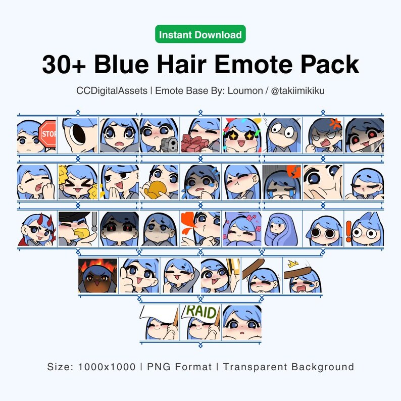 30+ Blue Hair Girl Chibi Emotes | Streamer Pack (digital Download) - Etsy