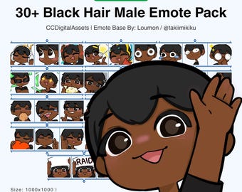 30+ Black Hair Male Chibi Emotes | Streamer Pack (Digital Download)