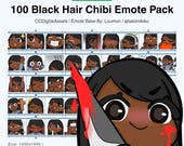 Black Hair Girl Chibi Emote Pack: 100+ Twitch/Youtube/Discord Streamer Set (Digital Download)
