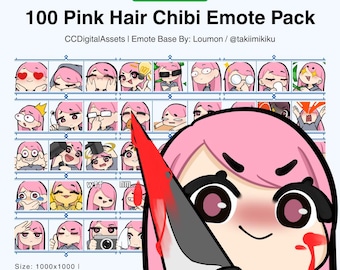 Pink Hair Girl chibi-emotepakket: 100 Twitch/Youtube/Discord-streamerset (digitale download)