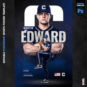 Diseño de póster deportivo editable: Plantilla personalizable de Photoshop (PSD) / Póster de fútbol americano, baloncesto, béisbol y fútbol. imagen 1
