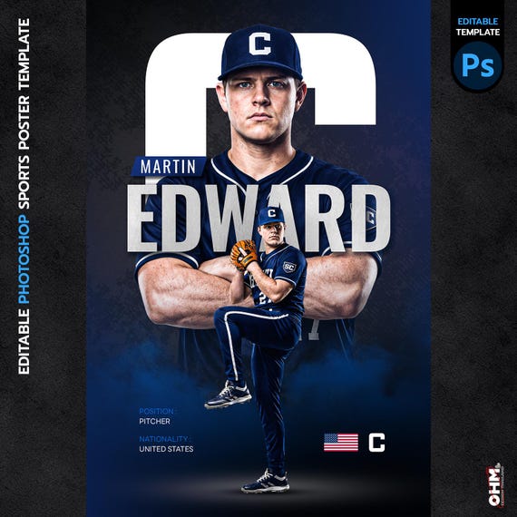 Editable Sports Poster Design: Customizable Photoshop Template (PSD)  | Football Basketball Baseball Soccer Poster