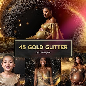 45 Gold Glitter Overlays for Photoshop Sparkle & Glow Effect PNG | Digital Background for Photography and Design| Bokeh Effect