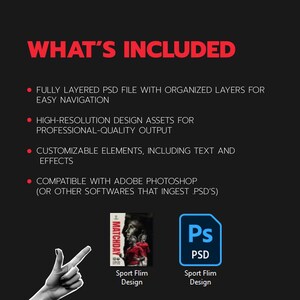 May include: A graphic design template for a sports event flyer or poster. The template features a red and blue color scheme with the text "MATCHDAY" and a photo of a soccer player. The template is compatible with Adobe Photoshop and includes organized layers for easy navigation.