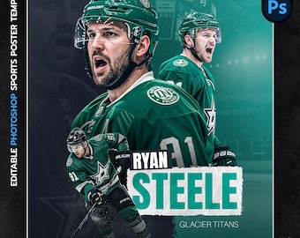Plantilla editable de póster de hockey: PSD deportivo en capas para Photoshop (1600 x 2000 px, 75 DPI)