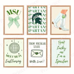 Láminas de pared de Michigan State / 8x10 / Paquete de 6 / Dormitorio universitario / Láminas de póster / Universidad / Decoración de habitaciones / MSU / Spartans /