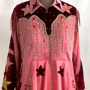 Pink Rhinestone Cowgirl Dress: Star Appliqué, Red Fringe, Western Glam