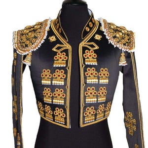 Chaqueta militar de húsar unisex personalizada con bordado dorado para teatro histórico, bailes, galas de cosplay, noble francés, renacimiento veneciano.