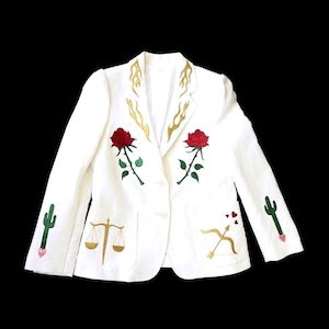 Western Style Embroidered Cowboy, Cowgirl 2Pc Suit Sacred hearts, Roses, Arrows, Cactus Design Country Style Cocktail Wedding Day Outfit