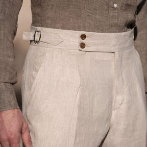 Men&#39;s Customized Ivory Linen Trouser, Gurkha Pant, High Waist, Summer Wear Business Casual & Wedding Attire