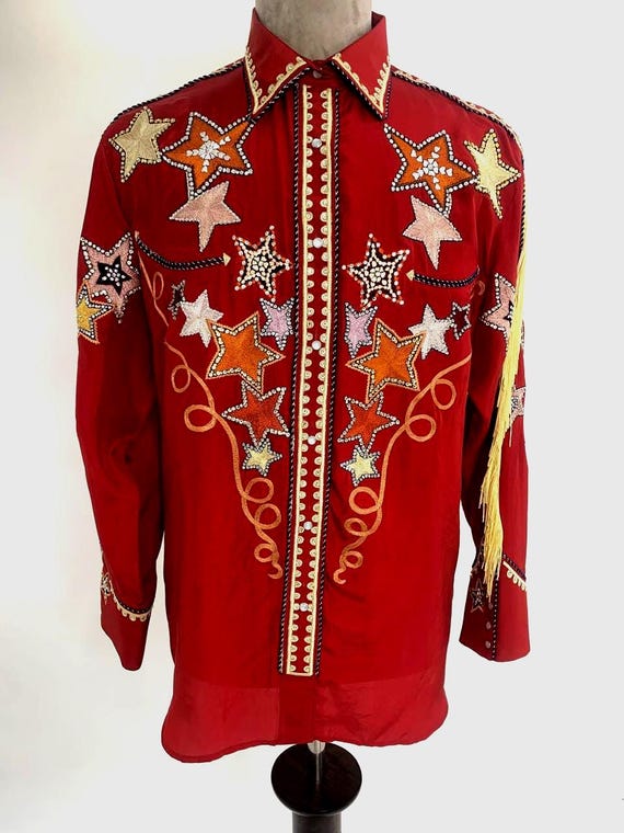 Camicia da uomo con frange a stella rossa ispirata al vintage