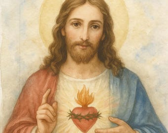 Watercolor Sacred Heart of Jesus Print: Catholic Art (Digital Download)