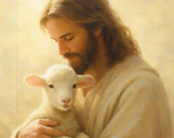 Quadro de Jesus e Cordeiro, Decoração Cristã para Quarto de Bebê (Download Digital)