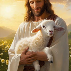 The Only Savior, Jesus Holding a Lamb, Christian Art Print, Good Shepherd Printable, Bible Art, LDS Decor, Jesus with Lamb