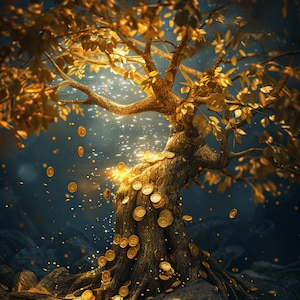 Arte digital de pared del árbol del dinero – Póster imprimible del árbol de la prosperidad – Árbol de oro Feng Shui – Descarga instantánea – Alta resolución 5000x7000px
