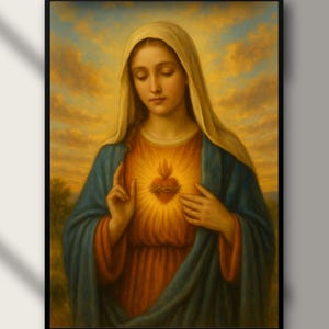 Художественная печать «Непорочное Сердце Марии» – Католический декор для дома (цифровая загрузка)