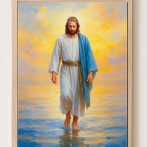 Jesus Christ Walking on Water, Christian Wall Art, Digital Oil Painting of Jesus, Bible Verse Art, LDS Printable, Christian Home Decor