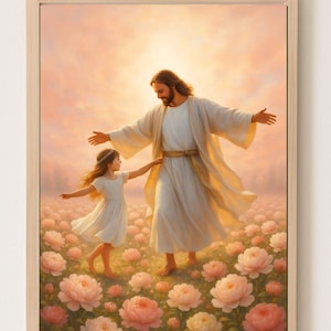 Jesus and Girl Dancing, Jesus with Children, Jesus Picture, LDS Art, Christian Painting Download, Bible Printable Art, Modern Christian Art