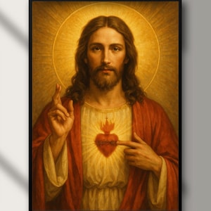 Sacred Heart of Jesus Poster – Catholic Wall Art for Prayer Room, Religious Gift, Christian Home Decor, Printable Jesus Portrait