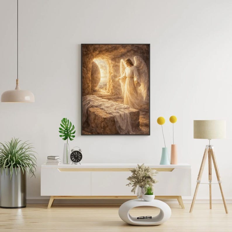 Resurrection Morning Angel, Empty Tomb Christian Wall Art, Easter Bible ...