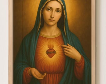 Immaculate Heart of Mary Printable Wall Art – Catholic Digital Poster, Virgin Mary Sacred Heart Portrait for Prayer Room, Christian Home Dec