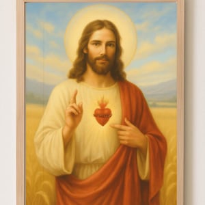 Sacred Heart of Jesus Art Print – Christian Wall Decor, Catholic Poster, Divine Mercy Painting, Jesus Religious Home Blessing Gift