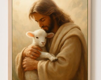 He Saved The One, Christian Art, Jesus and Lamb, Jesus Picture, LDS Art, Bible Art, Picture of Christ, Jesus Shepherd Art