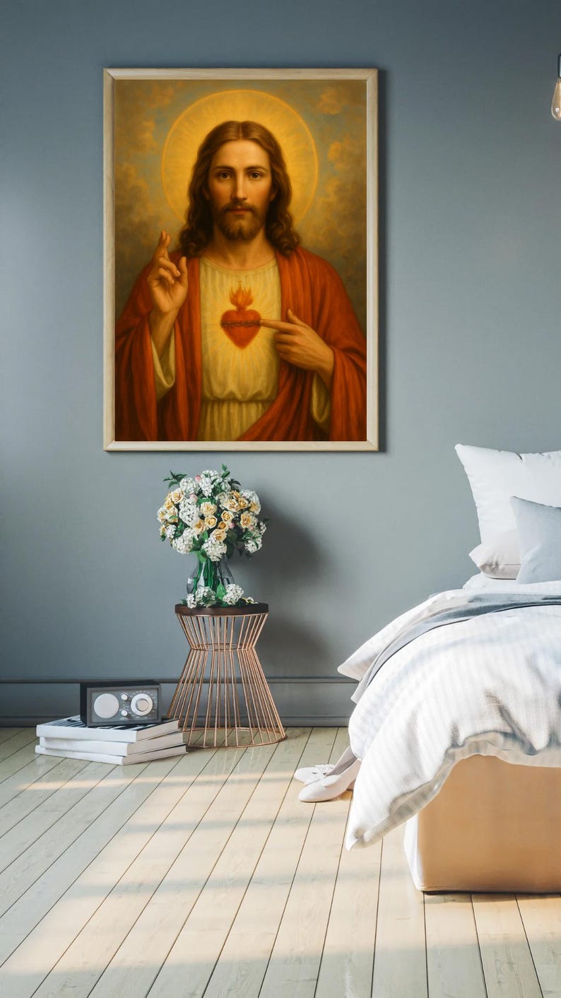 Sacred Heart of Jesus Poster – Catholic Wall Art for Prayer Room ...