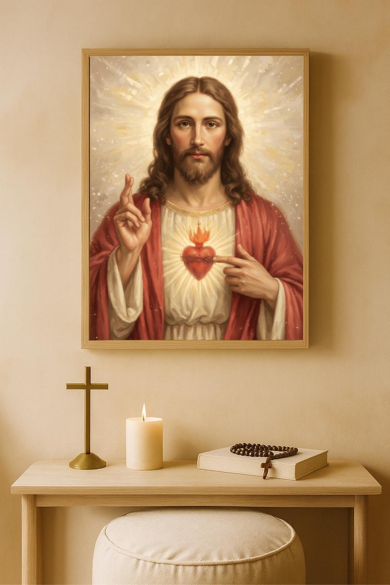 Sacred Heart of Jesus Poster – Catholic Wall Art for Prayer Room ...