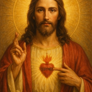 Poster del Sacro Cuore di Gesù – Arte murale cattolica per la sala di preghiera, regalo religioso, arredamento cristiano per la casa, ritratto di Gesù stampabile