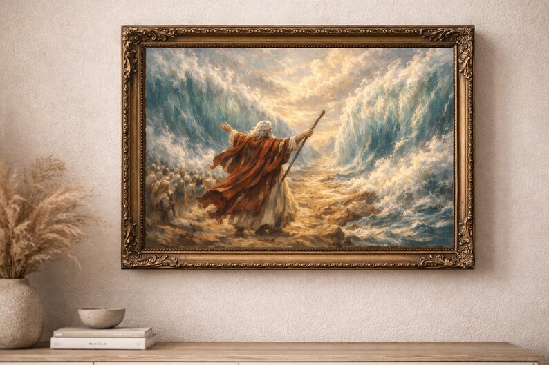 Moses Parts the Red Sea, Biblical Wall Art, Christian Easter Print ...