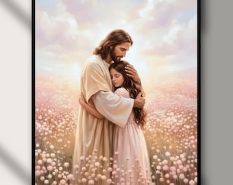 His Love, Jesus Embracing a Woman, Modern Christian Wall Art, Biblical Jesus Painting, Faith Based Artwork, Christian Home Decor