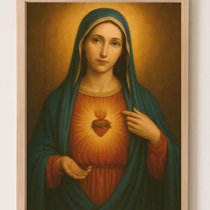Immaculate Heart of Mary Printable Wall Art – Catholic Digital Poster, Virgin Mary Christian Decor, Sacred Heart Religious Artwork for Praye