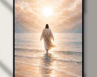 Jesus Walking on Water Printable Wall Art, Christian Digital Download, Jesus Faith Art, Scripture Inspired Christian Wall Decor