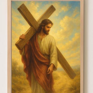 Jesus Carrying the Cross Wall Art – Christian Printable Religious Decor, Passion of Christ Digital Download for Easter and Faith-Based Gifts